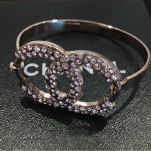 Authentic Chanel CC logo Silver Crystal Bracelet